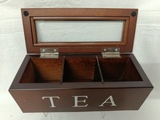 Wooden Tea Box Brown 3 Compartments Storage Chest Organiser