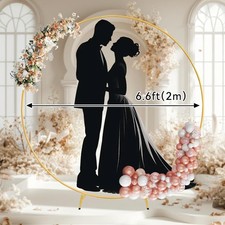 YALLOVE Metal Round Balloon Column, 2m Height Gold Hoop Arch Stand