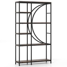 COSTWAY 6-Tier Bookshelf Industrial Etagere Bookcase w/Storage Shelves-Brown