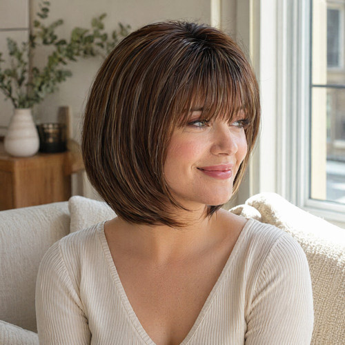 Layered short brown bob - layered,