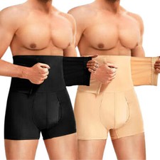 Men Compression High Waist Boxer Shorts Slimming Body Shaper Girdle Pants UK