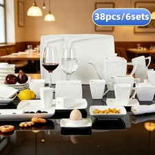 38pc White Square Dinner Set