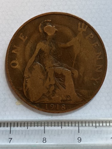 1918 one penny coin - one, 'h'