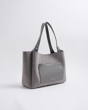 River Island Womens Shopper Bag Grey Pocket Front Embossed Faux Suede Popper