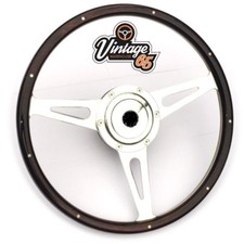 Classic Car 13" Riveted Dark Wood Rim Steering Wheel With Boss Kit Chrome Horn