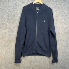 Fred Perry Cardigan Mens Size UK Large Navy Zip Up Knitted Mod Casual Terraces