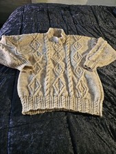 Oatmeal Marl Hand Knitted Ladies Aran Jumper Size M (12-14) Brand New
