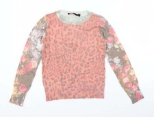 Evalinka Womens Pink Round Neck Animal Acrylic Blend Jumper Size 2