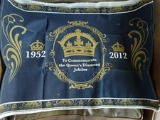 2012 Jubilee Linen / Cotton Tea Towel 70x49cm Queen Diamond Dark Blue Gold Crown