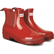 Hunter Original Chelsea Gloss Rubber Women's Military Red Wellington Boots New
