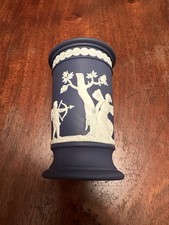 Wedgwood Cream Color on Portland Blue Jasperware Cylindrical Apollo Vase