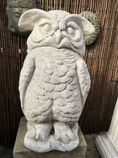 Owl Statue white stone marble mix Garden figure wise owl feature large