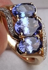 18Ct Gold 1.32Ct VS Tanzanite AAA Diamond Trilogy Dress Ring Size N Anchorcert