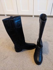 Women's Hush Puppies Black Leather Knee High Flat Zip Up Boots Size 4