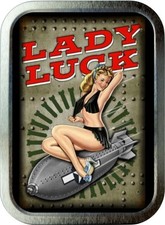 Lady Luck Bomb 2oz Silver Tobacco Tin , Vintage Look , Pill Box , Storage Tin 