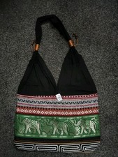 Sequined Lucky Elephants Knot Cloth Hobo Bag Bohemian Black/Green