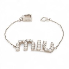Miu Miu Logo Bracelet GP×Rhinestone Silver