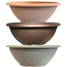 Helix 17" Ribbed Garden Bowl Planter Large 42cm Round Pot with Drainage 3 Colors