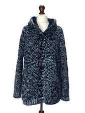 PER UNA Jacket Women UK 16 Grey Chunky Cable Knit Fleece Lined Hooded Duffle