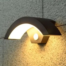 Outdoor Curved LED Wall Light PIR Motion Sensor Lamp Modern Outside Garden Porch