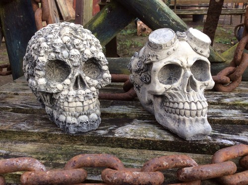 Stone garden pair skulls - stone,