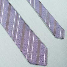 Brioni Tie Mens Purple White Stripe Silk Handmade Italian Formal Suit Smart