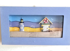 Wall Art Diorama Plaque Beach hut, lighthouse, sand sea shells 19x34x3.5cm