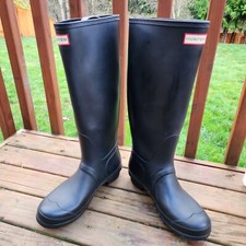 Hunter Original Tall Rain Boots Ribbed Women Sz US9 Mate Black Outdoor Snow Rain