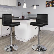 Pack of 2 Bar Stools Black Waterfall Seat Adjustable Height Mid-Back Design