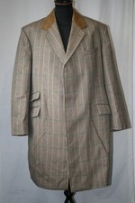 Vtg Rhodes Wood check wool overcoat velvet collar sz XL 46R winter mod revival