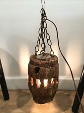 Vintage Rustic Wagon Wheel Hub Ceiling Light Fixture Corded Folk Art