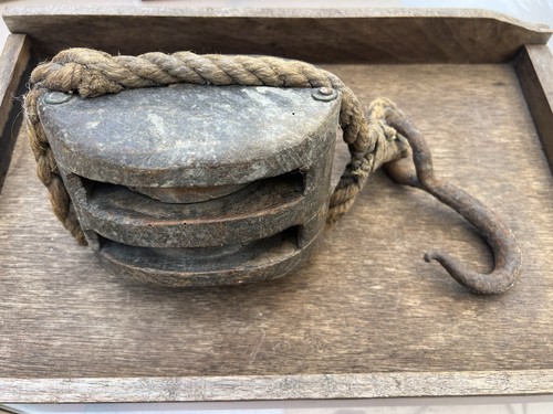 Vintage heavy wooden pulley - heavy,