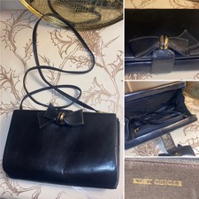 KURT GEIGER vintage Navy blue leather clutch bag w/shoulder strap, bow clasp