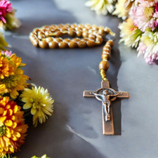 Wooden Rosary Prayer Beads Catholic Crucifix Christian Religious Protection