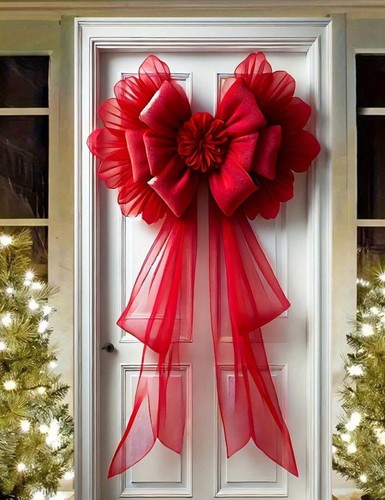 Christmas door bow window - door,
