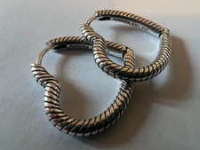 GENUINE PANDORA SILVER ASYMMETRICAL SMALL HEART HOOP EARRINGS S925 ALE