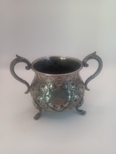Antique Vintage Sugar Bowl Ornate Design Makers Mark Double Handle Footed Bowl