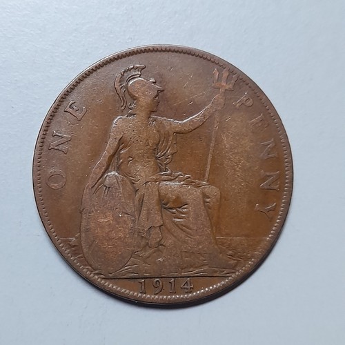 1914 one penny coin george - coin, v