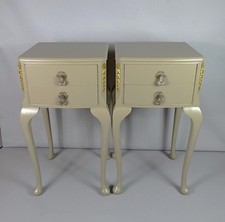 Pair of Antique French Country Style Painted Two Drawer Bedside Cabinets Tables 