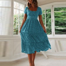 Womens Floral Boho Midi Dress