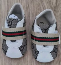 Baby Beige Brown Logo Style Pram / Crib shoes Size 0-6 Months See Description