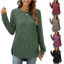 Womens Holiday Loose Jumper Tops Ladies Casual Plain Pullover Blouse Plus Size