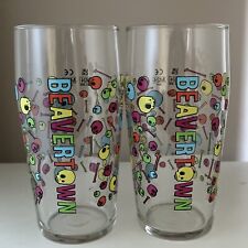 2 BEAVERTOWN PINT GLASSES Neck Oil Psychedelic- Skull & Bones Wrap Design- New
