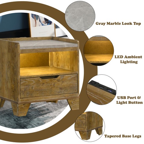 Acme garcia nightstand led - garcia, w/led
