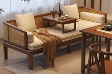 Convertible Solid Wood Sofa Bed with Rattan Back + Free Tray Table & Covers