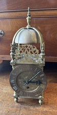 Antique Brass Lantern Clock Timepiece In Good Working Order