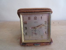 Vintage Gold Plated Angelus Folio Date Calendar Travel Alarm Clock in Case