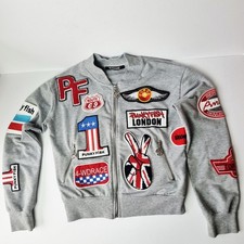  Punkyfish S Hoody Blazer Jacket Graphic Patches Grey Cropped Goth Punk Grunge