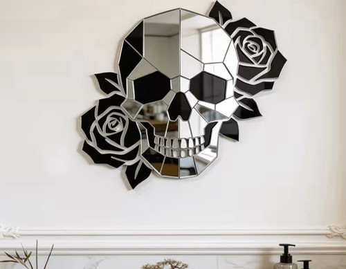 Skull roses mirrored acrylic - skull,