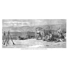 BULGARIA Wagons Containing Sappers Tools Escorted by Militia -Antique Print 1885